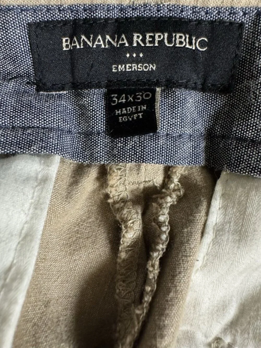 Banana Republic Emerson Pants Mens 34x30 Khaki Tan Straight Leg 100% Cotton